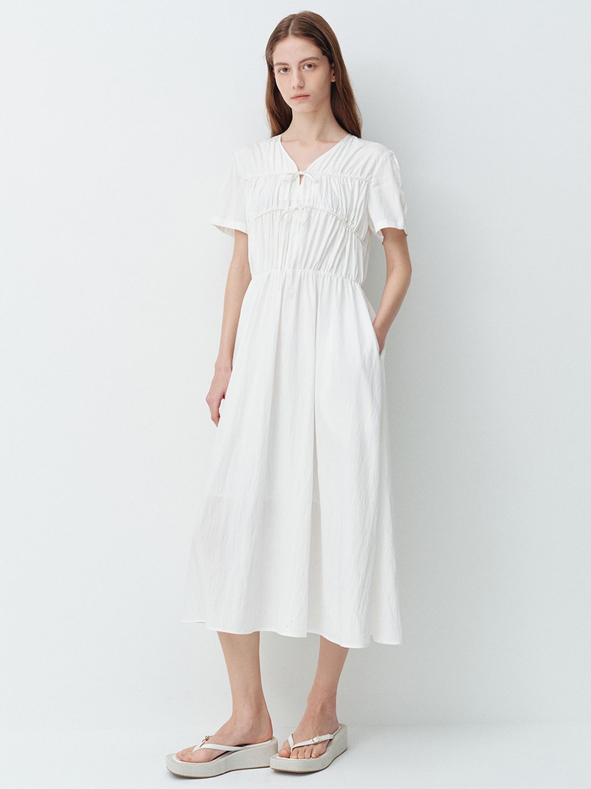 헌치(HUNCH) Romantic Shirring Long Dress (2color)