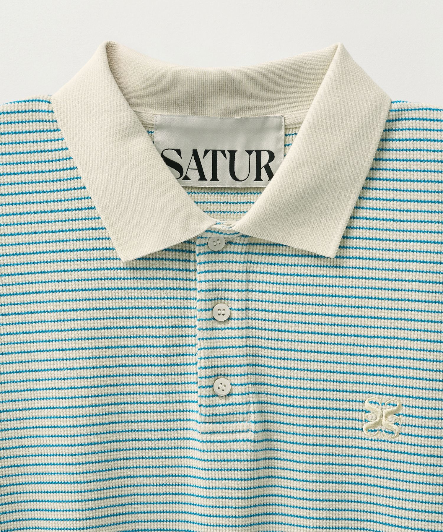MUSINSA | SATUR Striped collar short sleeve t-shirt ivory blue