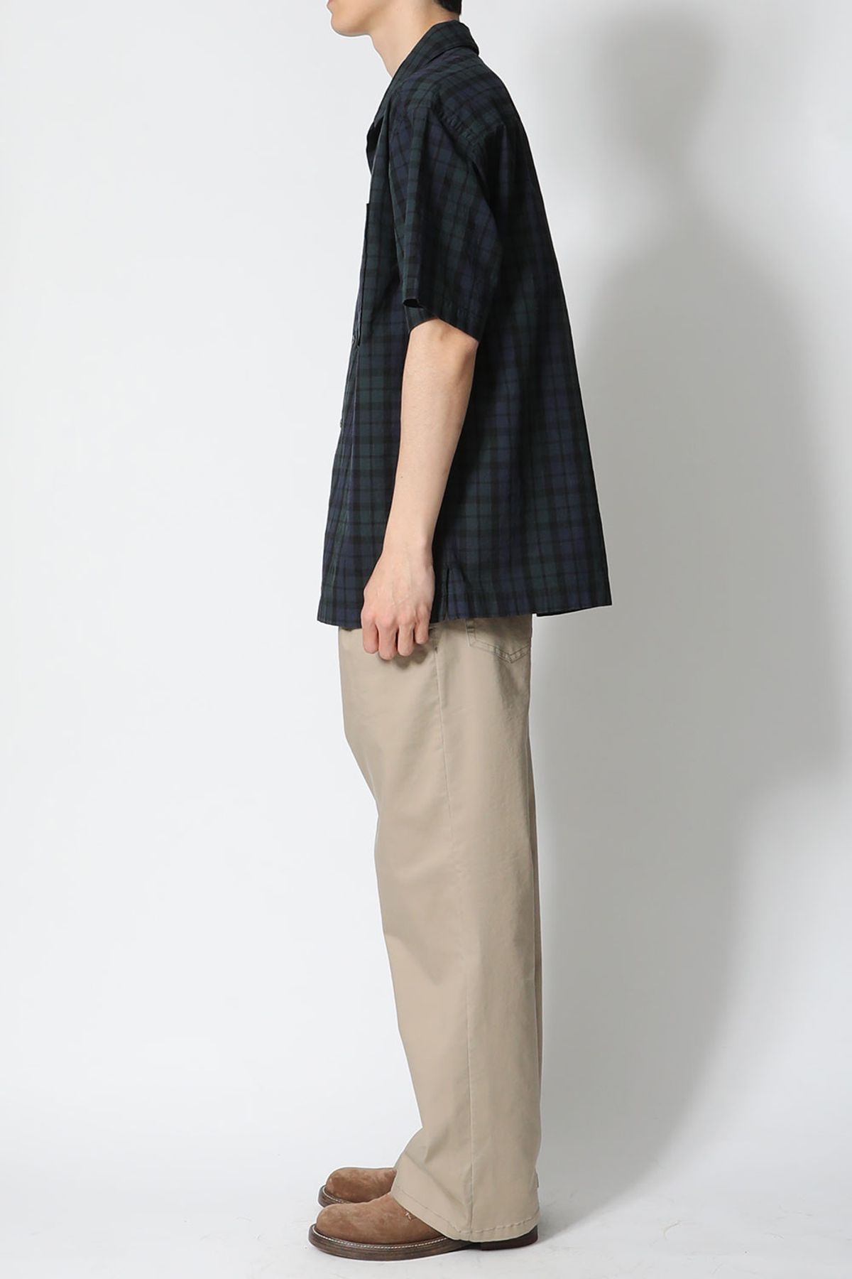 홀리선(HORLISUN) Joshua TD check Open Collar Shirt Green Black