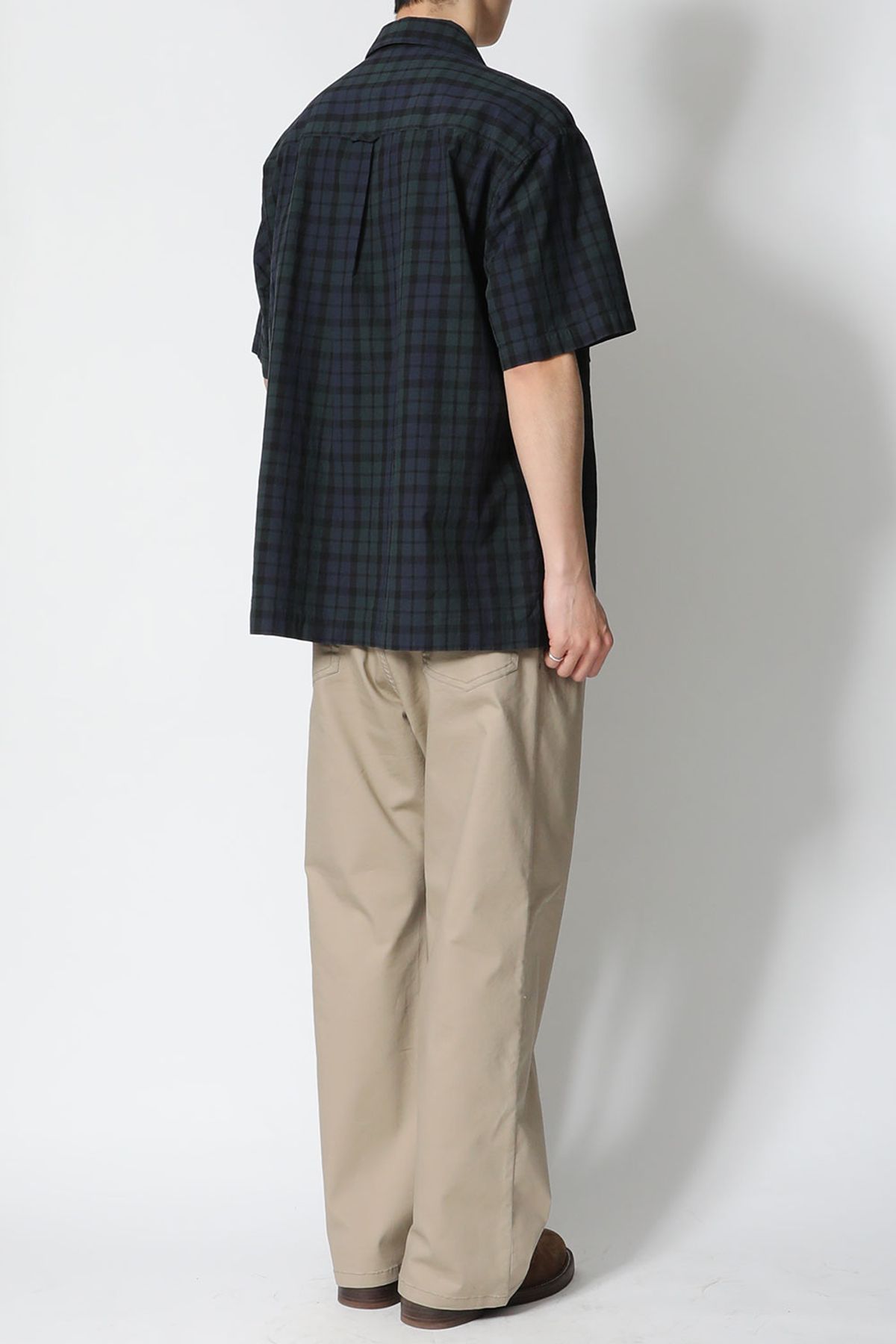 홀리선(HORLISUN) Joshua TD check Open Collar Shirt Green Black