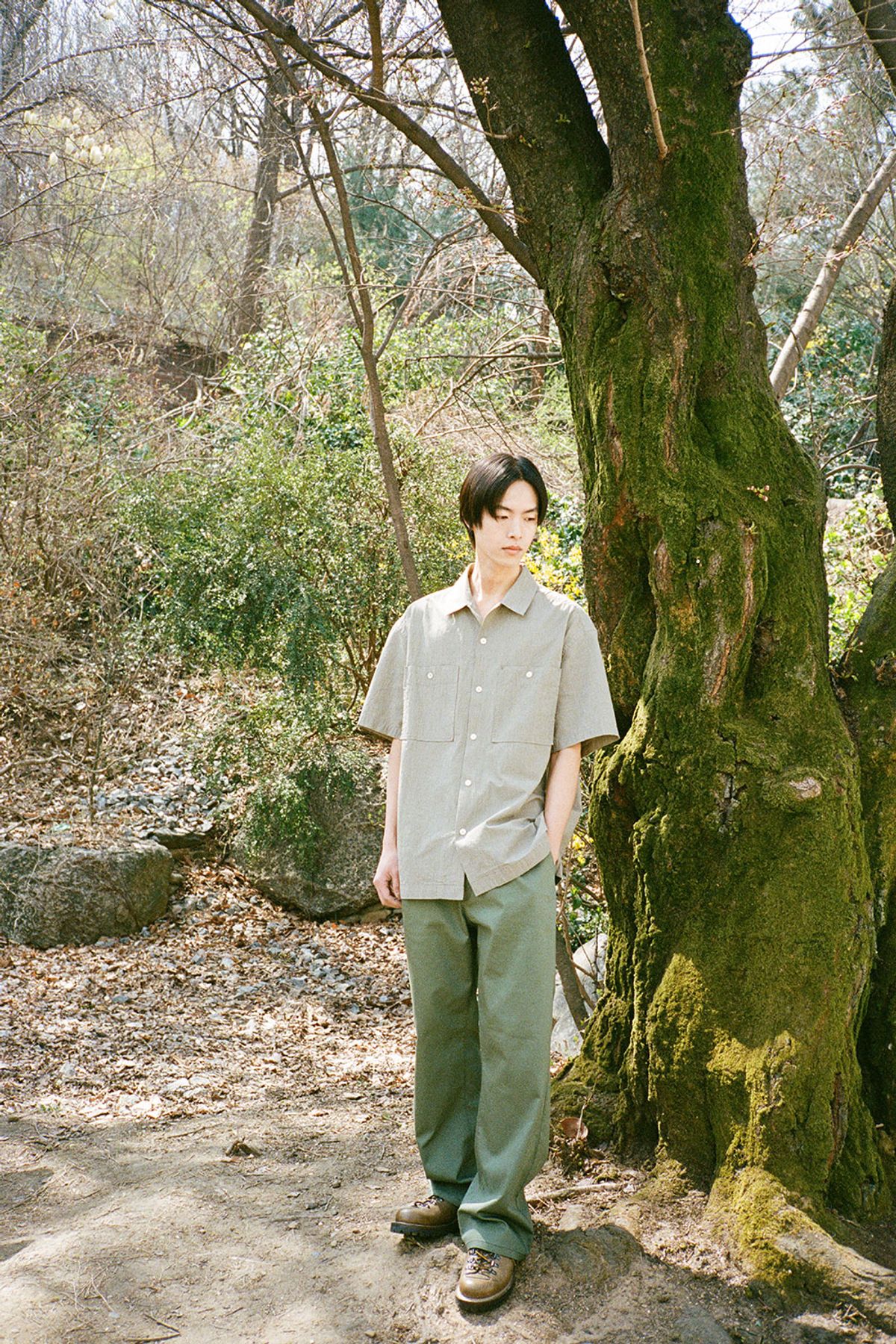 홀리선(HORLISUN) Joshua TD check Open Collar Shirt Beige