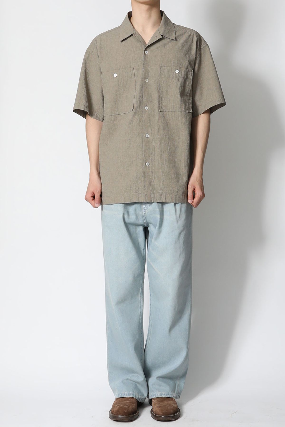 홀리선(HORLISUN) Joshua TD check Open Collar Shirt Beige