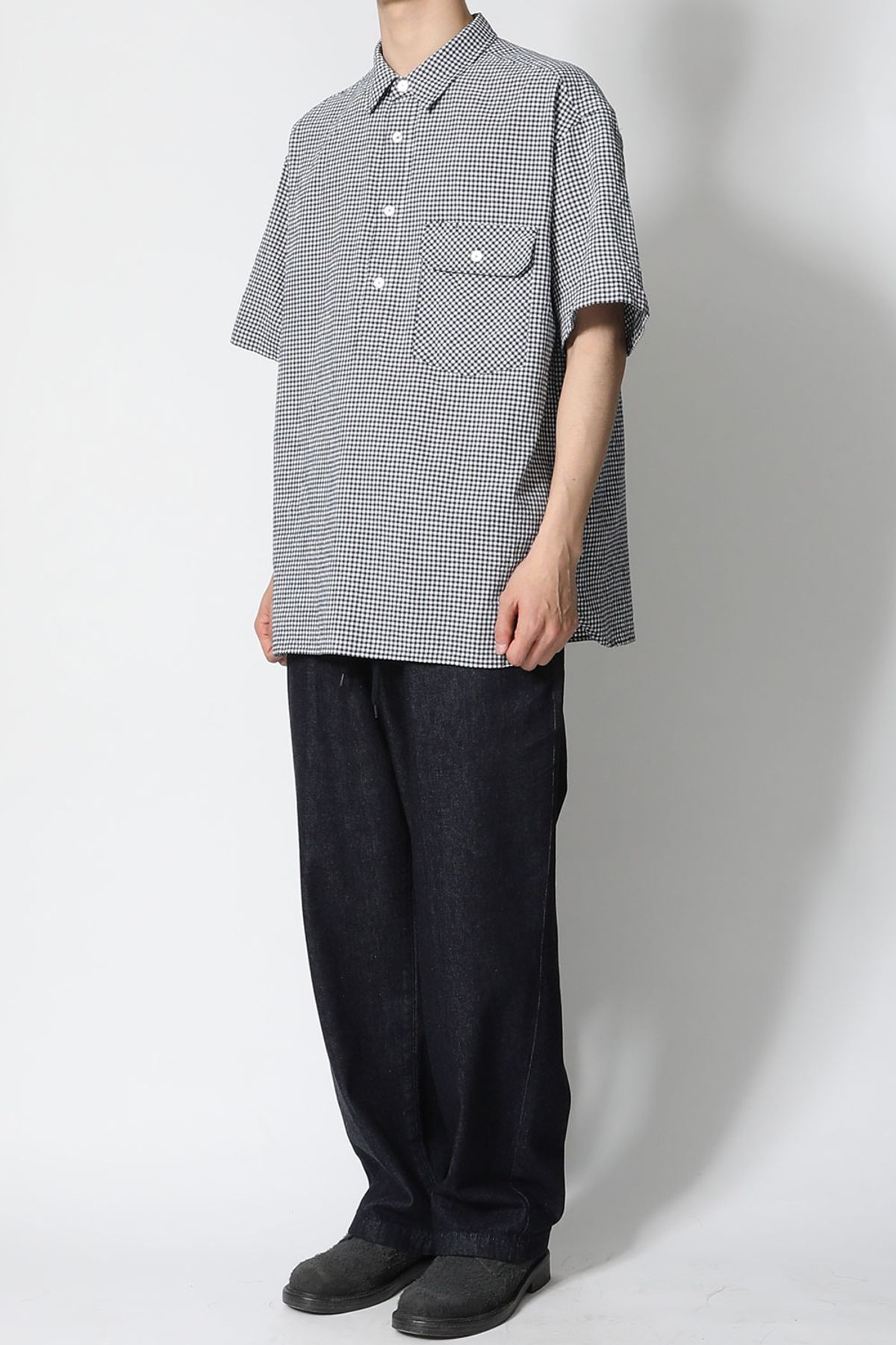홀리선(HORLISUN) Ophir Gingham Check Pullover Shirt Navy