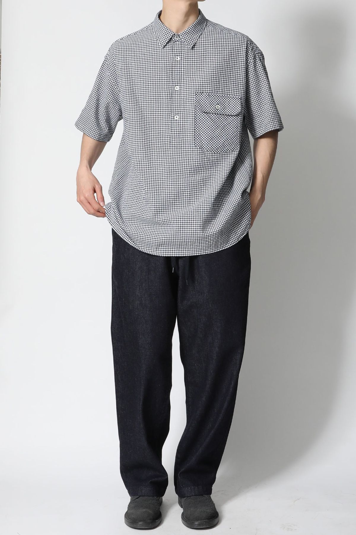 홀리선(HORLISUN) Ophir Gingham Check Pullover Shirt Navy