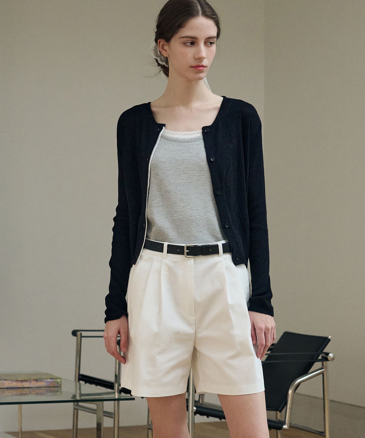 드로우핏 우먼(DRAWFIT WOMEN) 썸머 컬러 라인 린넨 가디건 [M.GREY]