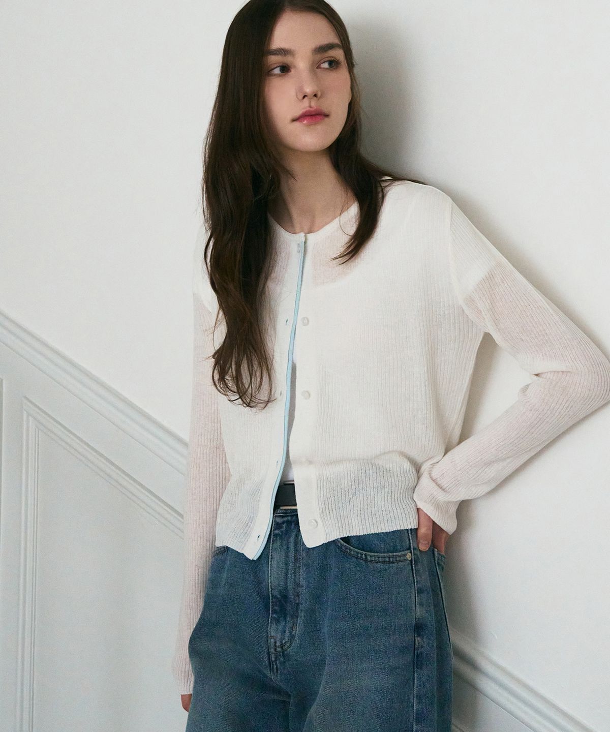 드로우핏 우먼(DRAWFIT WOMEN) 썸머 컬러 라인 린넨 가디건 [M.GREY]