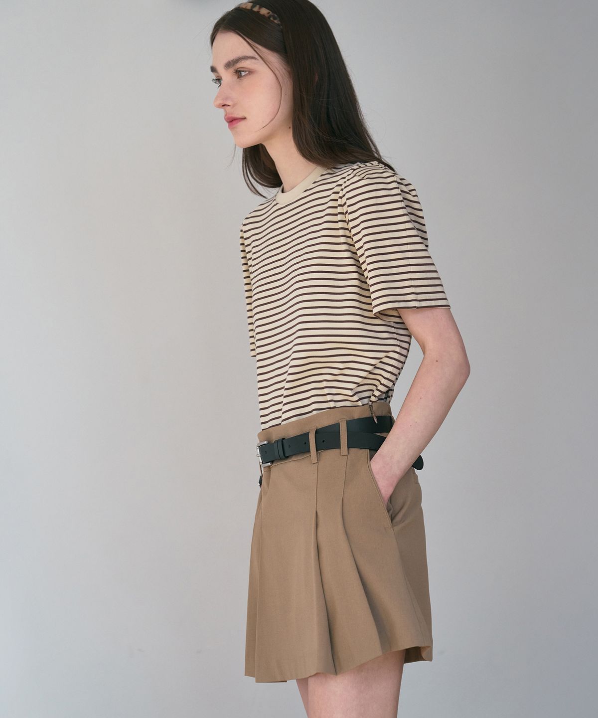 드로우핏 우먼(DRAWFIT WOMEN) 스트라이프 퍼프 반팔 티셔츠 [NAVY]