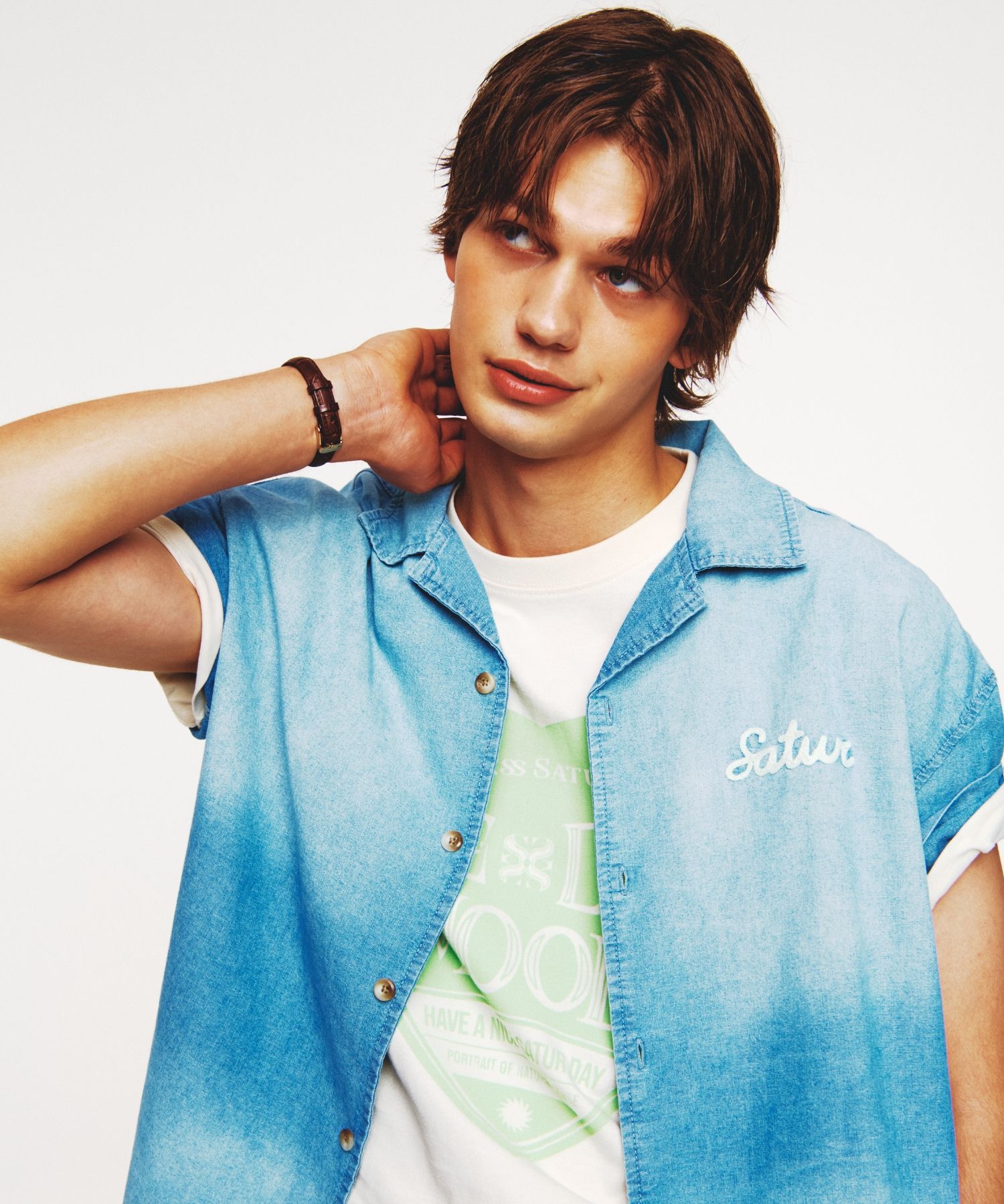 [25SS/人気]★SATUR★Bon Voyage Denim Shirt★デニム半袖シャツ MUSINSA公式 | SATUR Bon Voyage Denim Shirt Light Blue