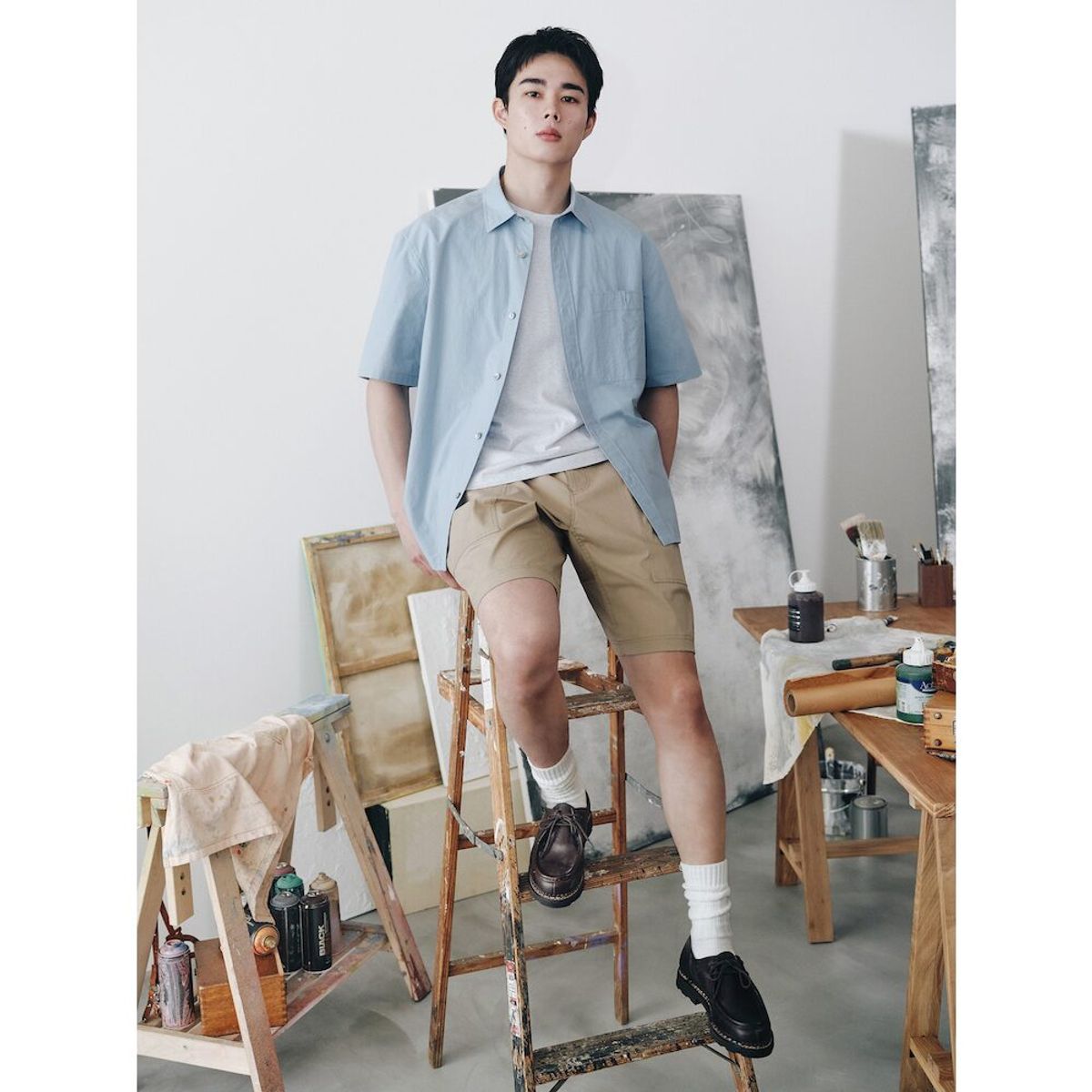 시프트지(SHIFT.G) Cotton Solid Cloud Shirts  Sky Blue