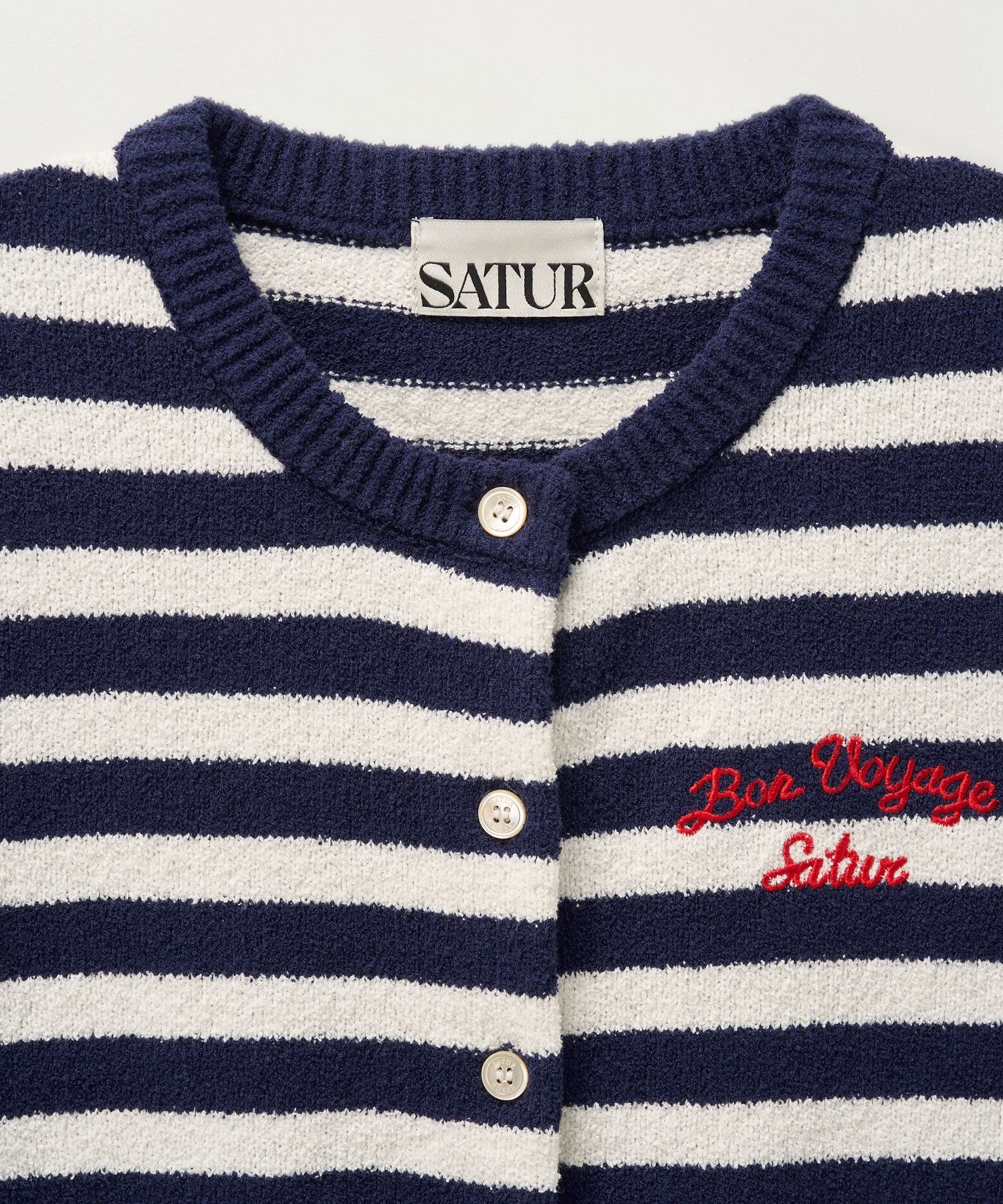 Tシャツ・カットソー SATUR W Bon Voyage Stripe Half Knit Cardigan Navy SA252WKC07 MUSINSA | SATUR (W) Bon Voyage Stripe Half Knit Cardigan Navy