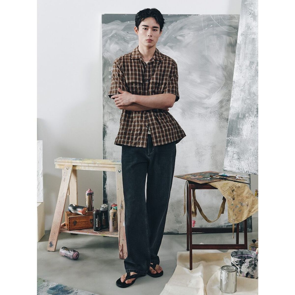시프트지(SHIFT.G) Check Pattern Cloud Shirts  Brown