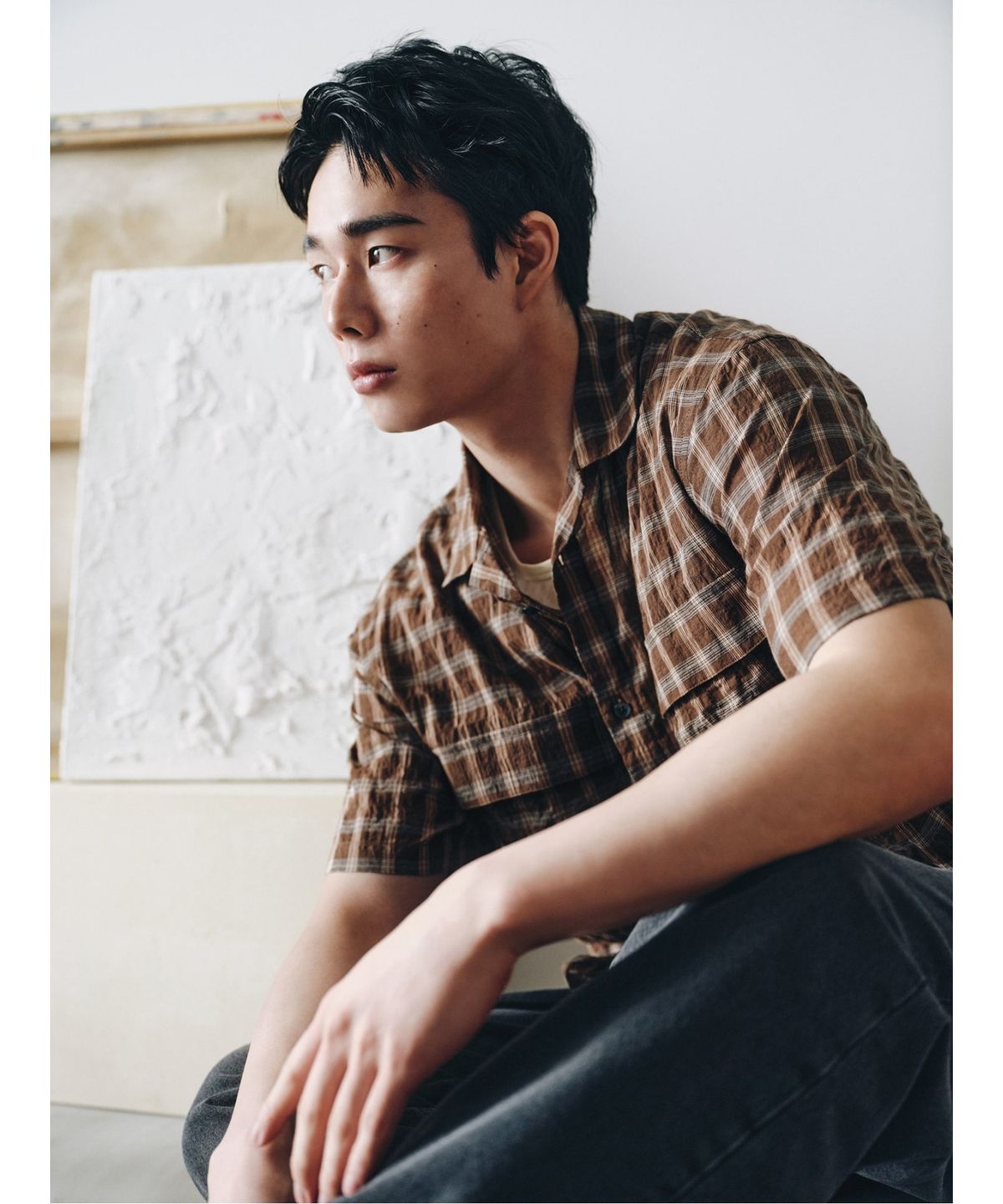 시프트지(SHIFT.G) Check Pattern Cloud Shirts  Brown
