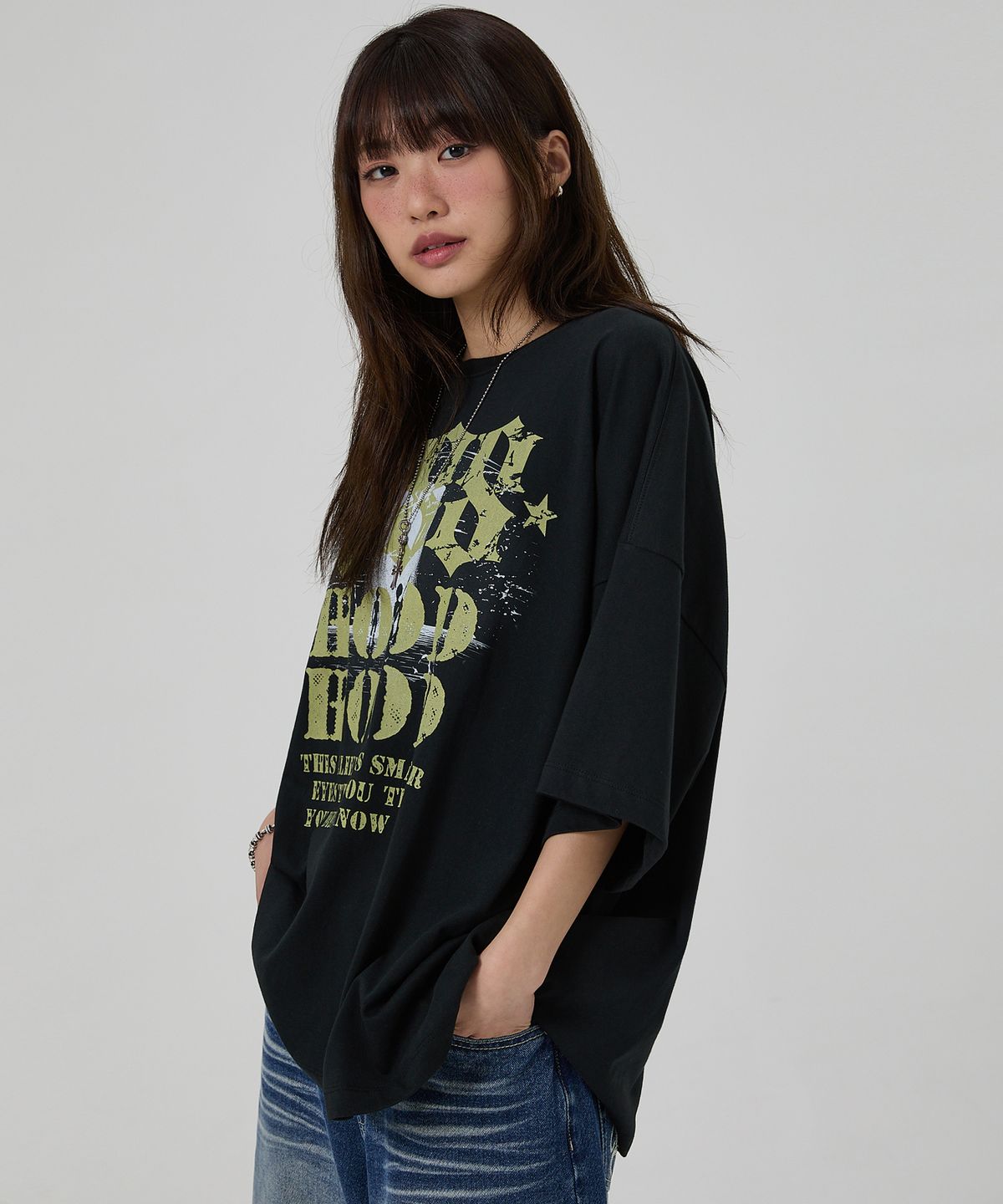 후드후드(HOODHOOD) 888 엔젤넘버 오버핏 반팔티셔츠 블랙