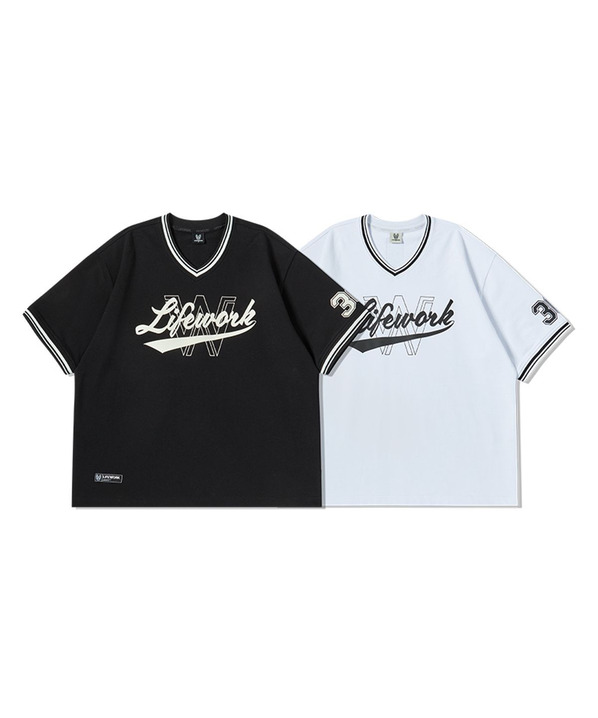 라이프워크(LIFEWORK) 유니트 넘버링 브이넥 티셔츠