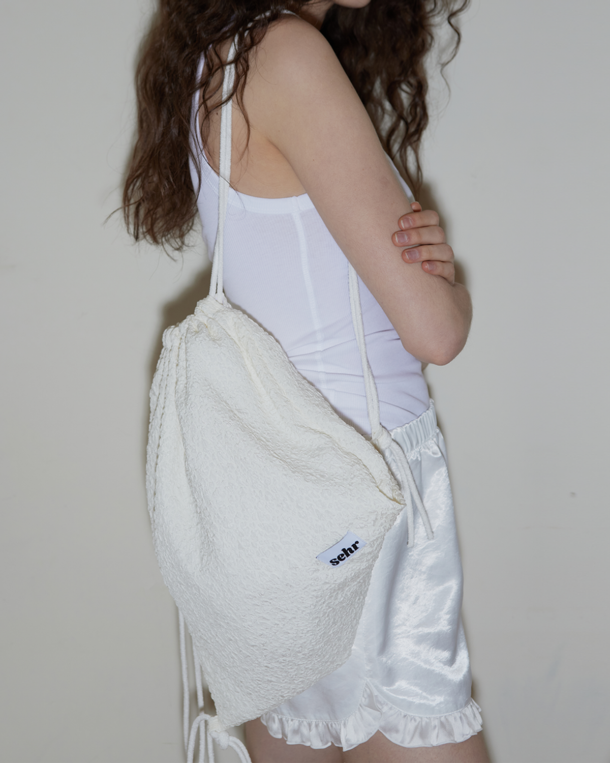 세르(SEHR) Wrinkle Leopard String Bag (Cream)