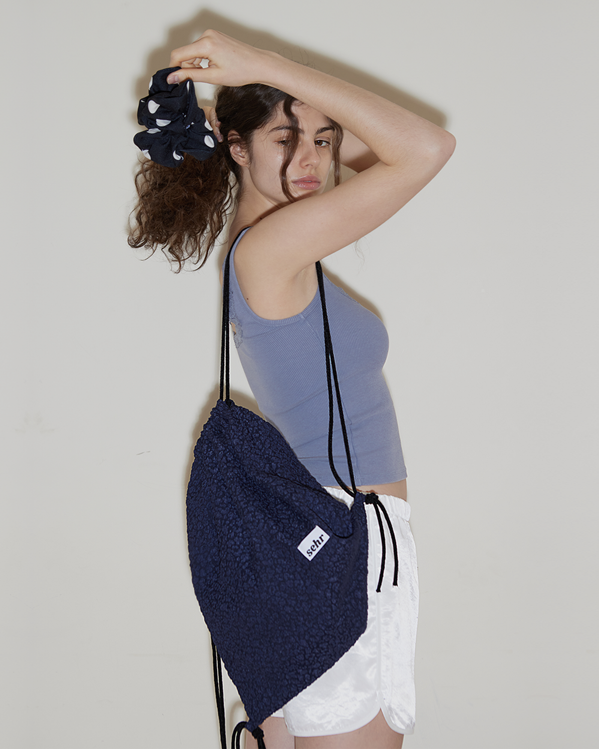 세르(SEHR) Wrinkle Leopard String Bag (Navy)