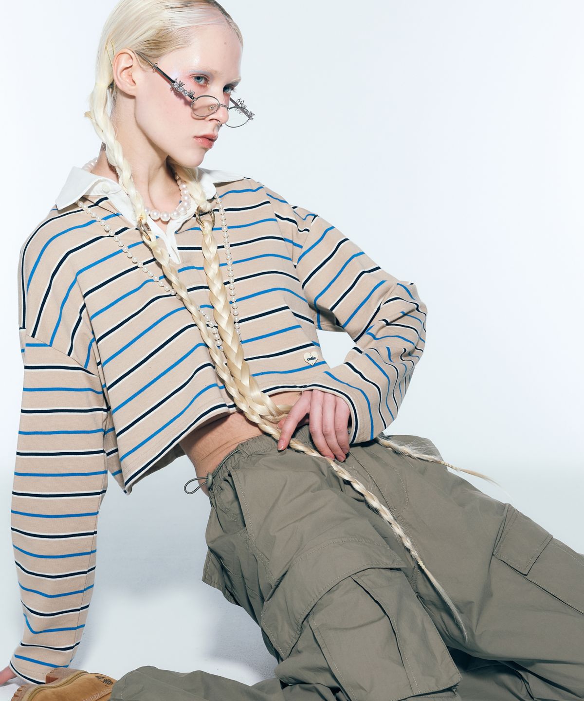 에즈이프 캘리(ASIF CALIE) STRIPE PK CROP T-SHIRT BEIGE