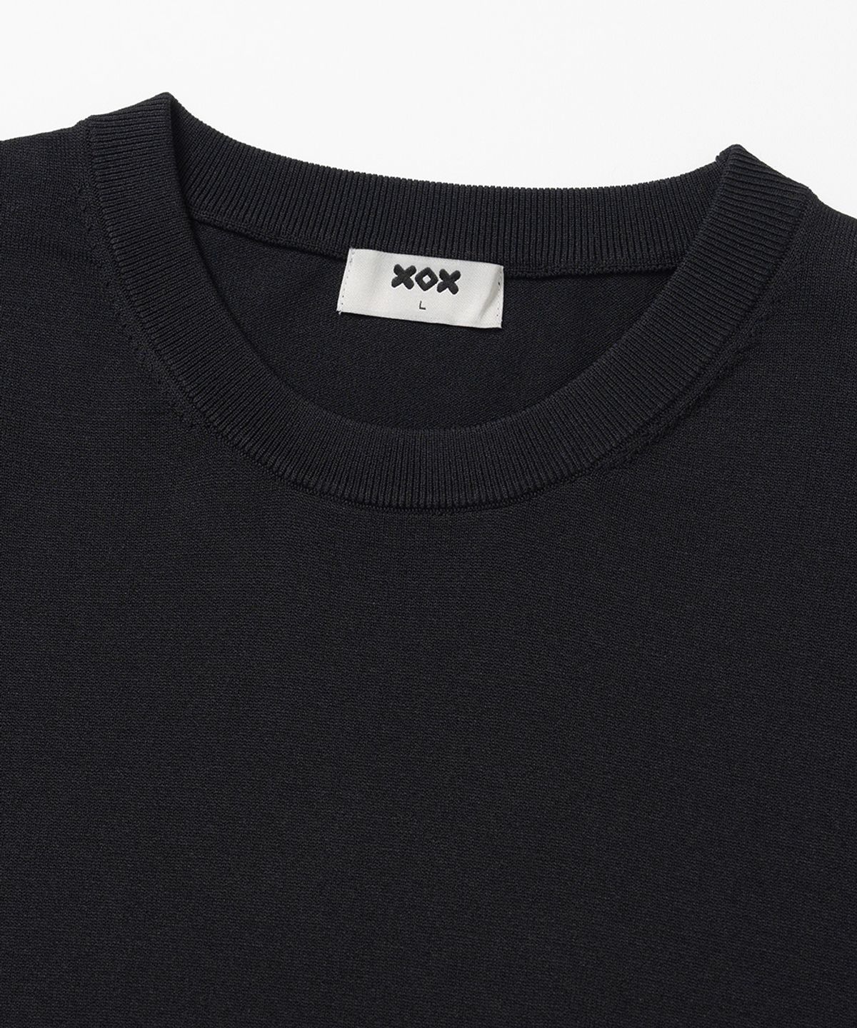 엑스오엑스(XOX) 베이직 쿨 라운드 크롭 반팔 니트 [BLACK]