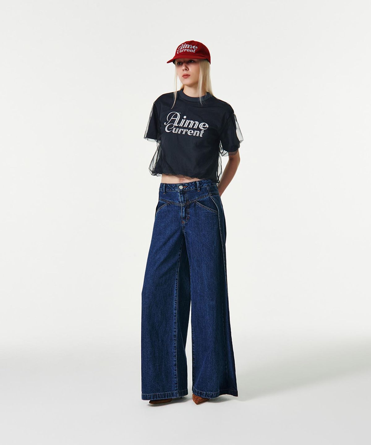 커렌트(CURRENT) PLEATED WIDE DENIM PANTS [BLUE]