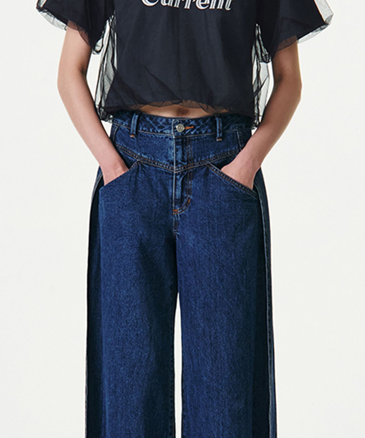 커렌트(CURRENT) PLEATED WIDE DENIM PANTS [BLUE]