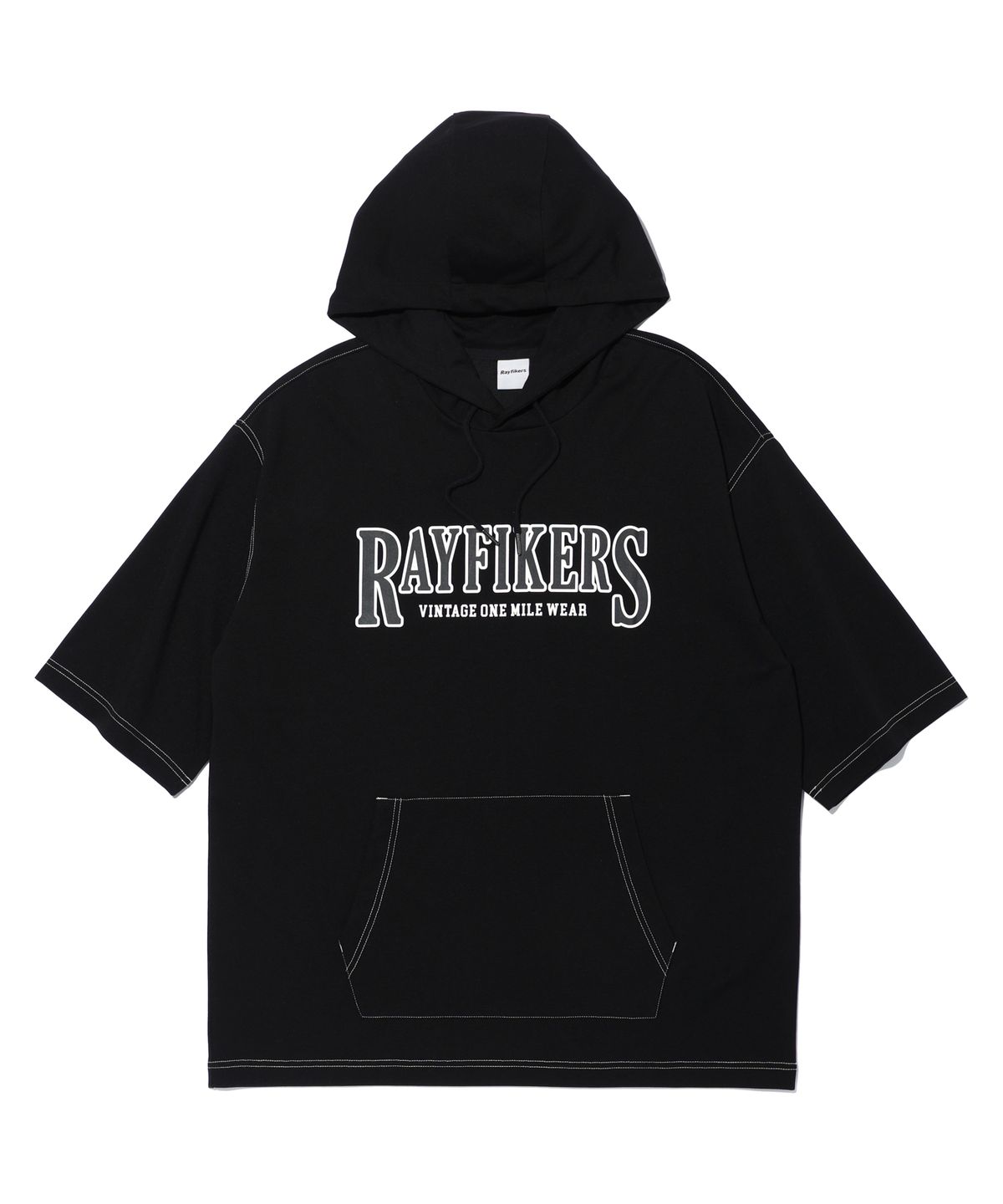 레이피커스(RAYFIKERS) 로고 스티치 반팔 후디 BLACK (MP7TU430-076)