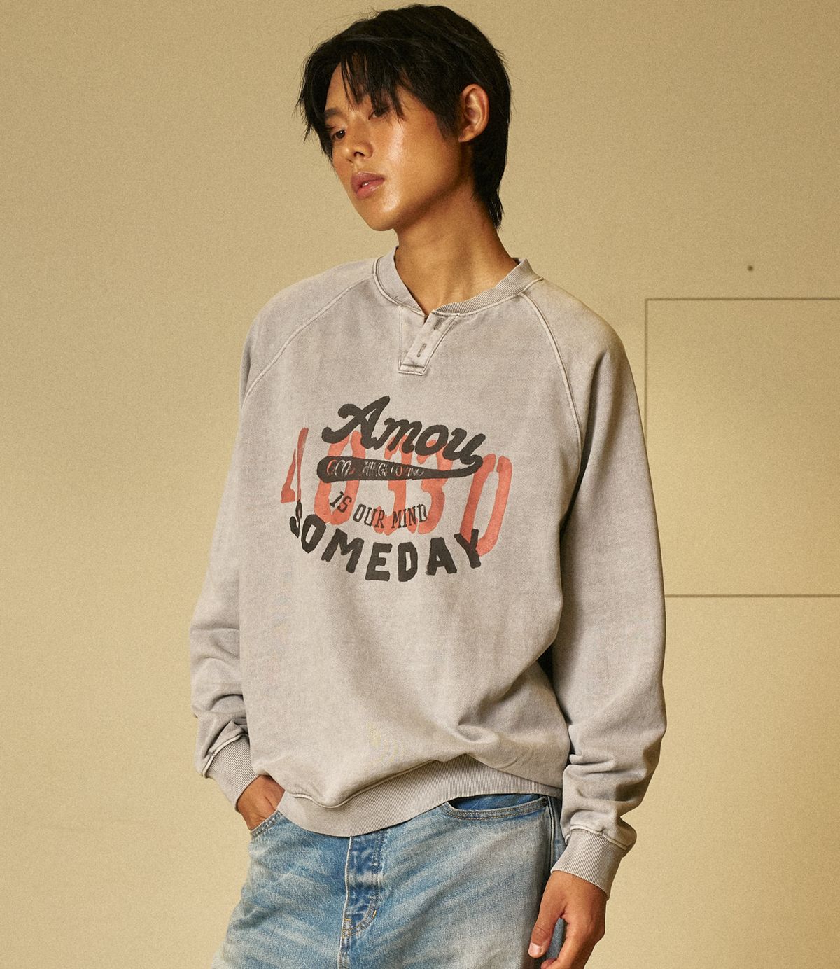 아모우(AMOU) Amou someday Henley neck gray