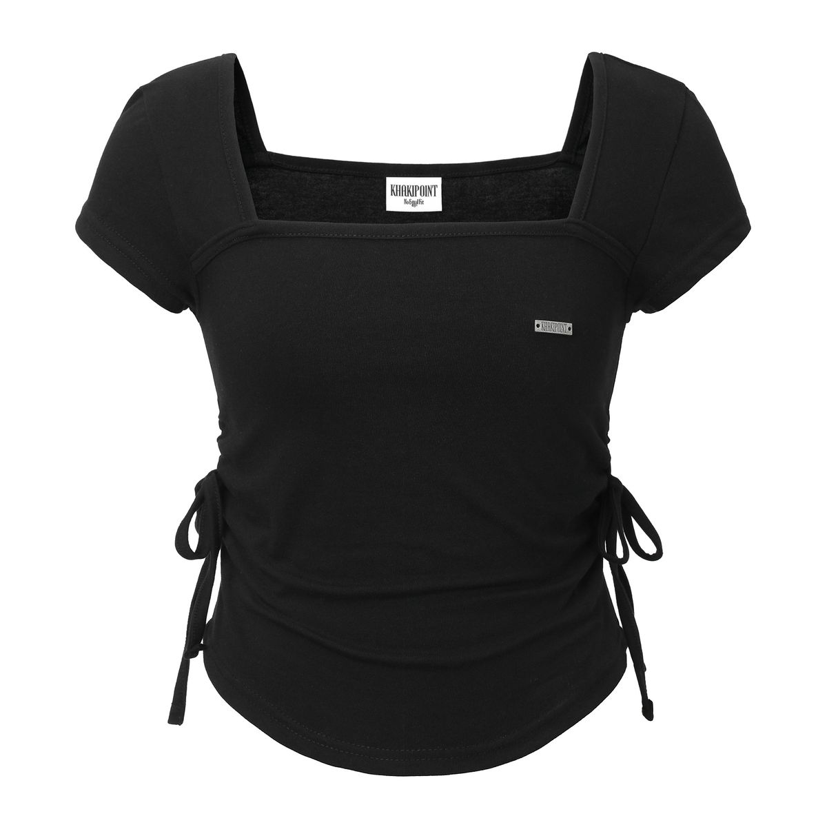 카키포인트(KHAKIPOINT) Ribbon Shirring T-shirt (black)