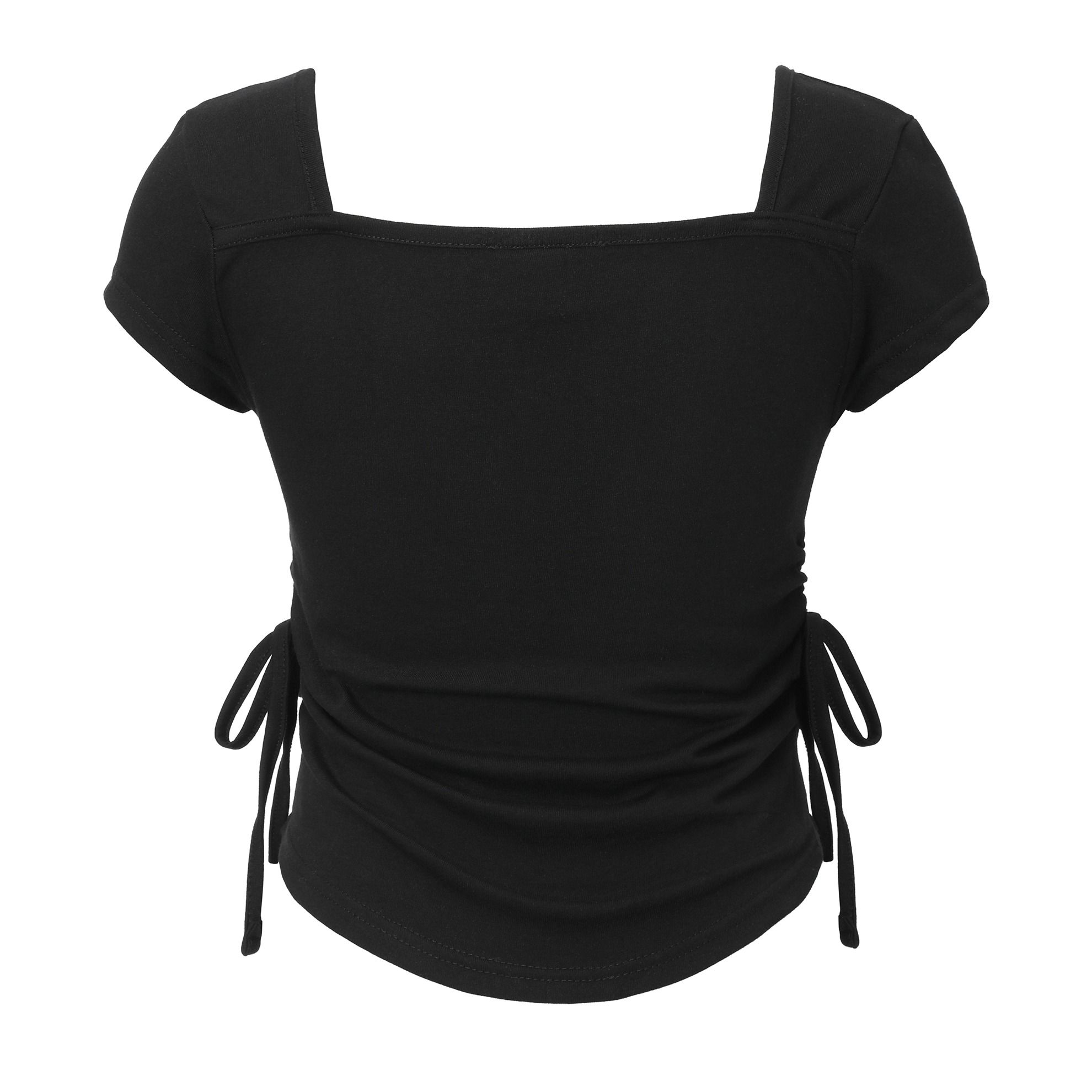 ◆KHAKIPOINT◆ Ribbon Shirring Tshirt black MUSINSA | KHAKIPOINT Ribbon Shirring T-shirt (black)