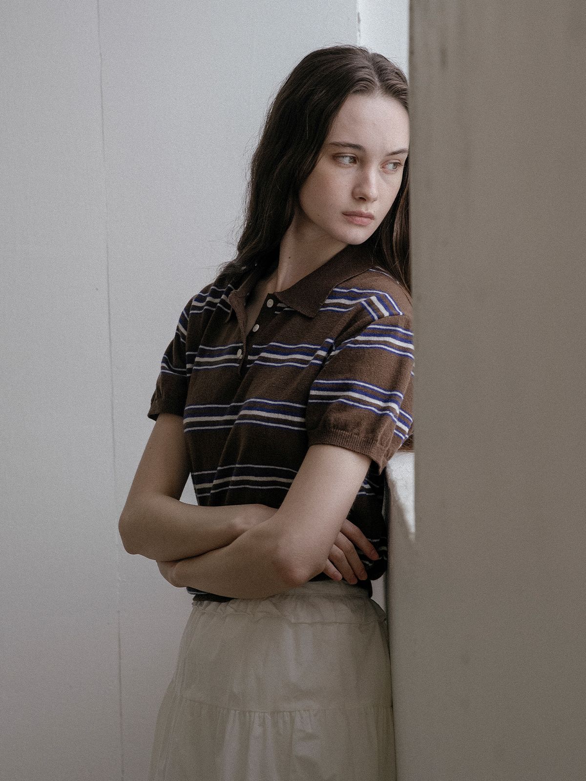 프리버07(FRIVER07) Multi stripe collar knit [FRSP02TN02]_Brown