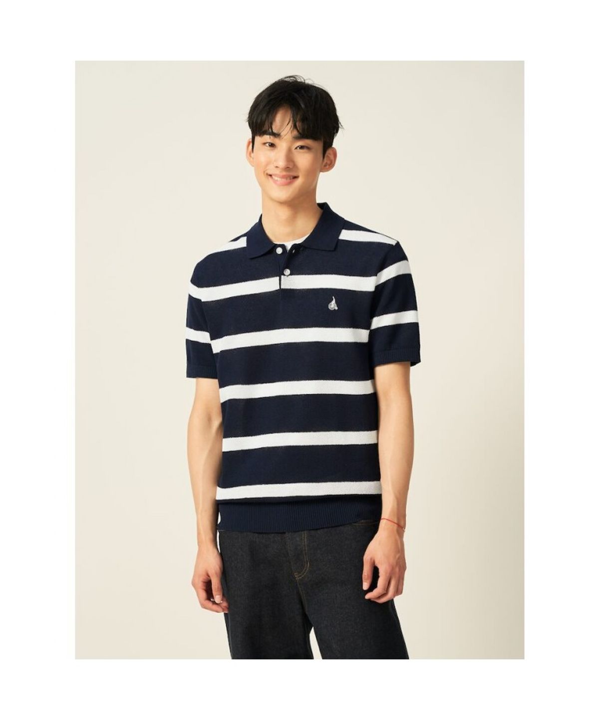 빈폴 멘(BEANPOLE MEN) 볼드 스트라이프 칼라넥 니트  네이비 (BC5451C42R)