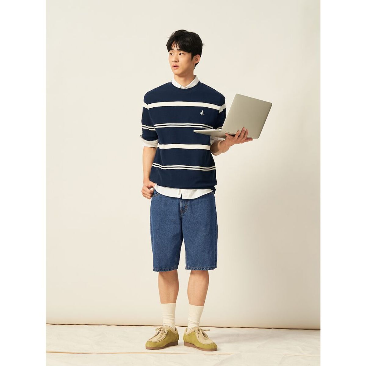 빈폴 멘(BEANPOLE MEN) 워싱 데님 하프 팬츠  블루