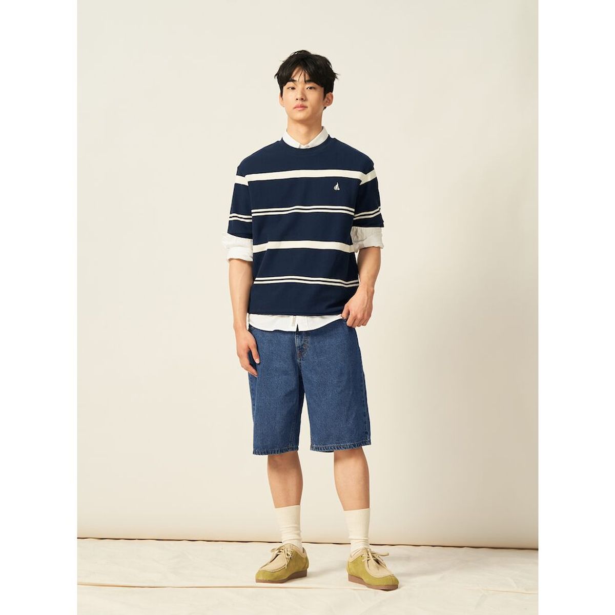빈폴 멘(BEANPOLE MEN) 워싱 데님 하프 팬츠  블루