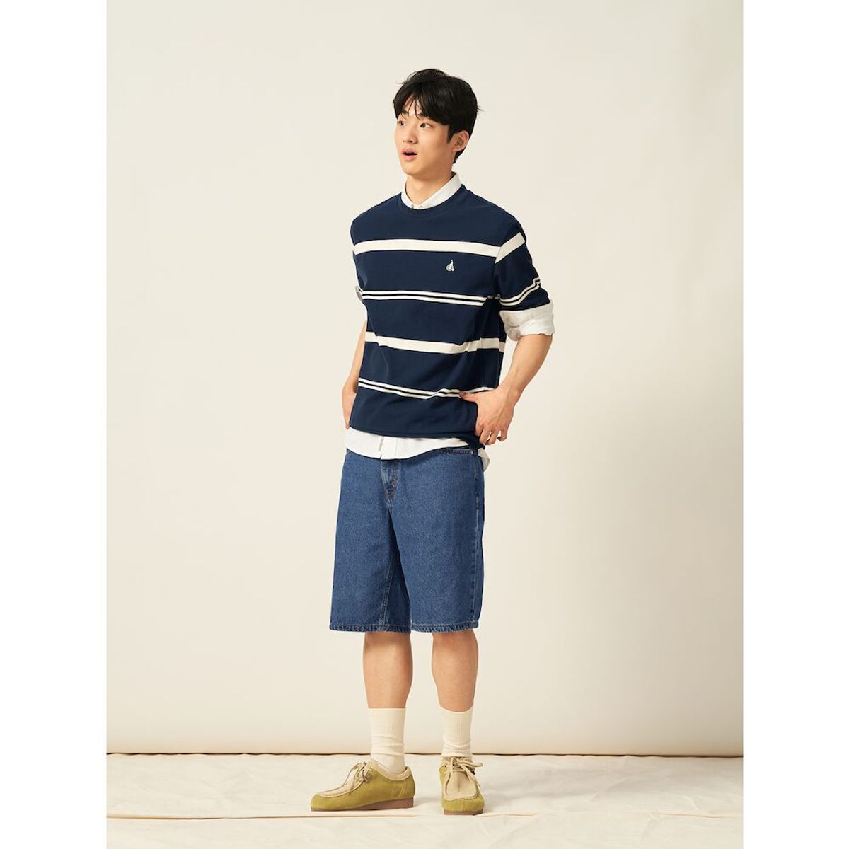 빈폴 멘(BEANPOLE MEN) 워싱 데님 하프 팬츠  블루