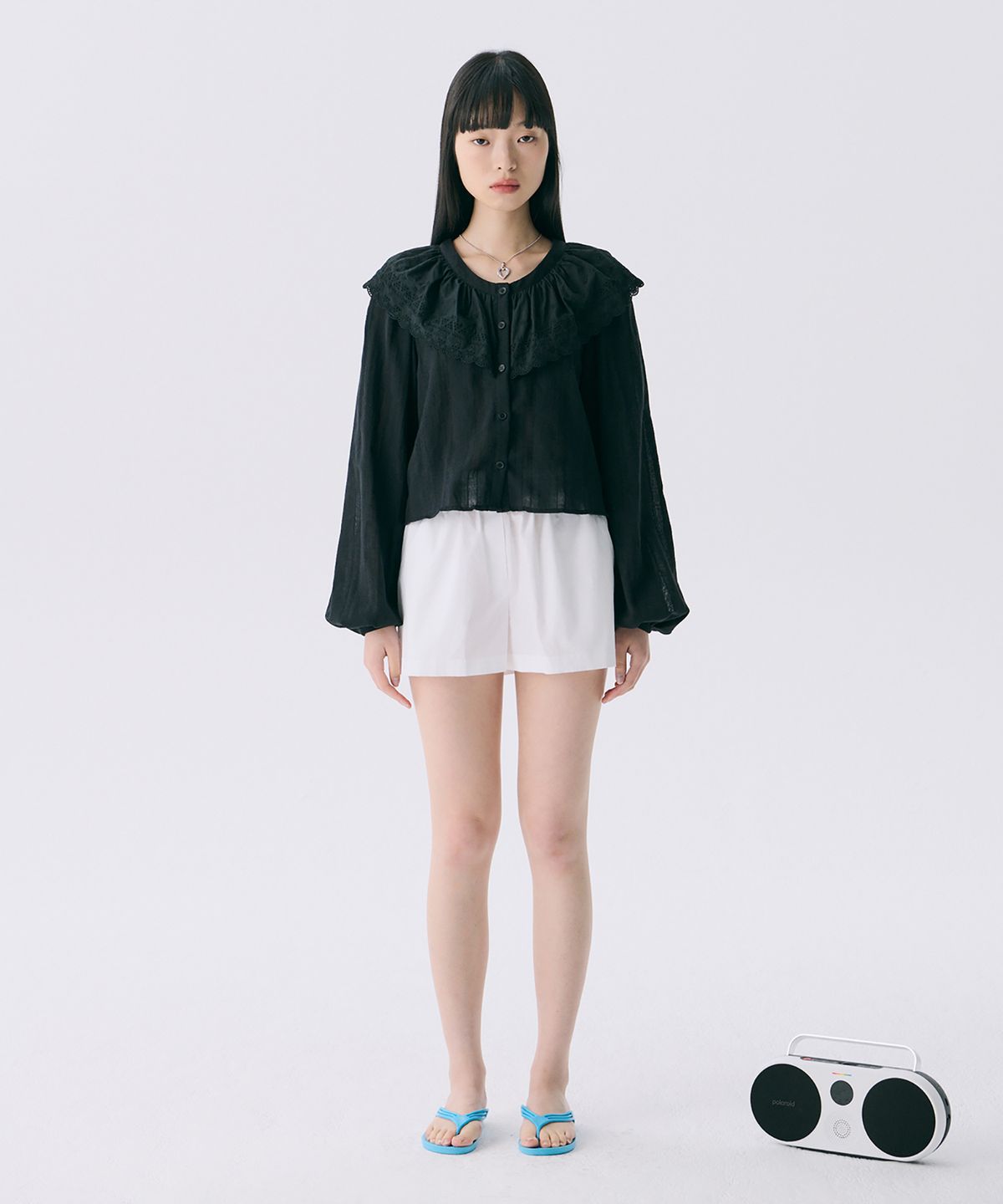 준준스페이스(JUNEJUNE SPACE) VOL12. Ruffle Blouse_Black(VOL12. 러플블라우스_블랙)