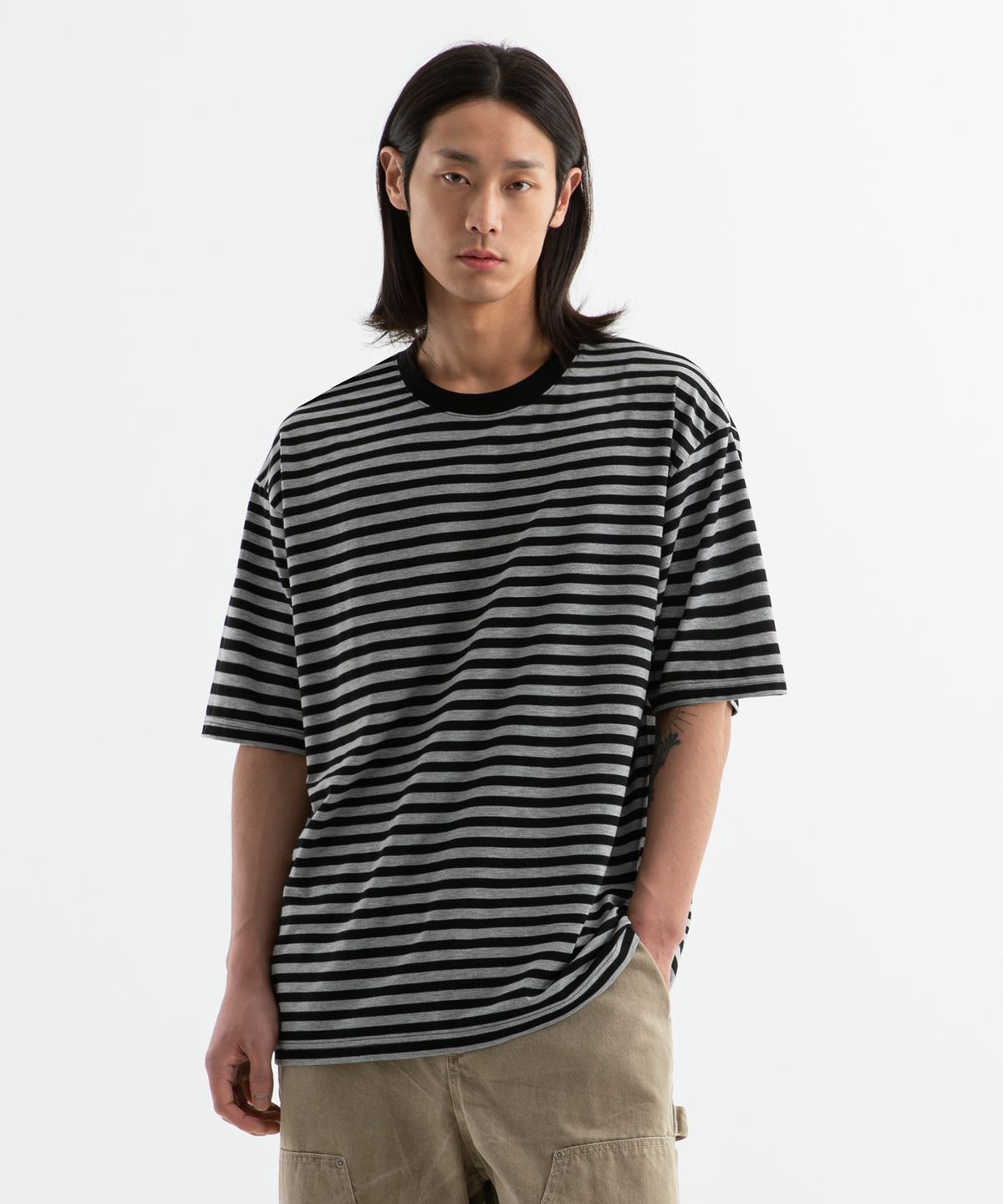 브렌슨(BRENSON) 오버핏 1:1 스트라이프 반팔티 ( 5Color )