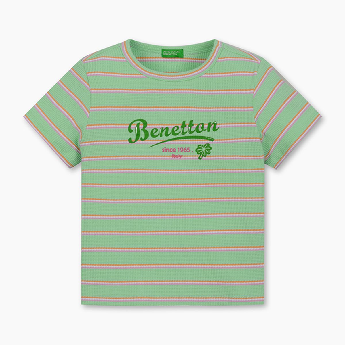 베네통키즈(BENETTONKIDS) 와플 스트라이프 티셔츠_QATS25531MT