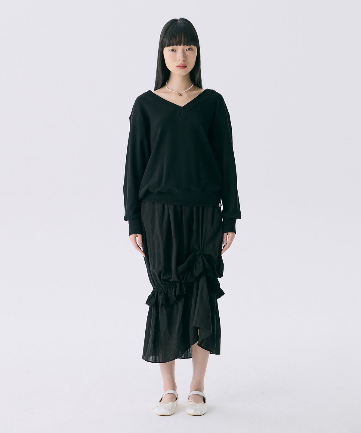 준준스페이스(JUNEJUNE SPACE) VOL12. V-neck Waffle T_Black(VOL12. 브이넥와플T_블랙)