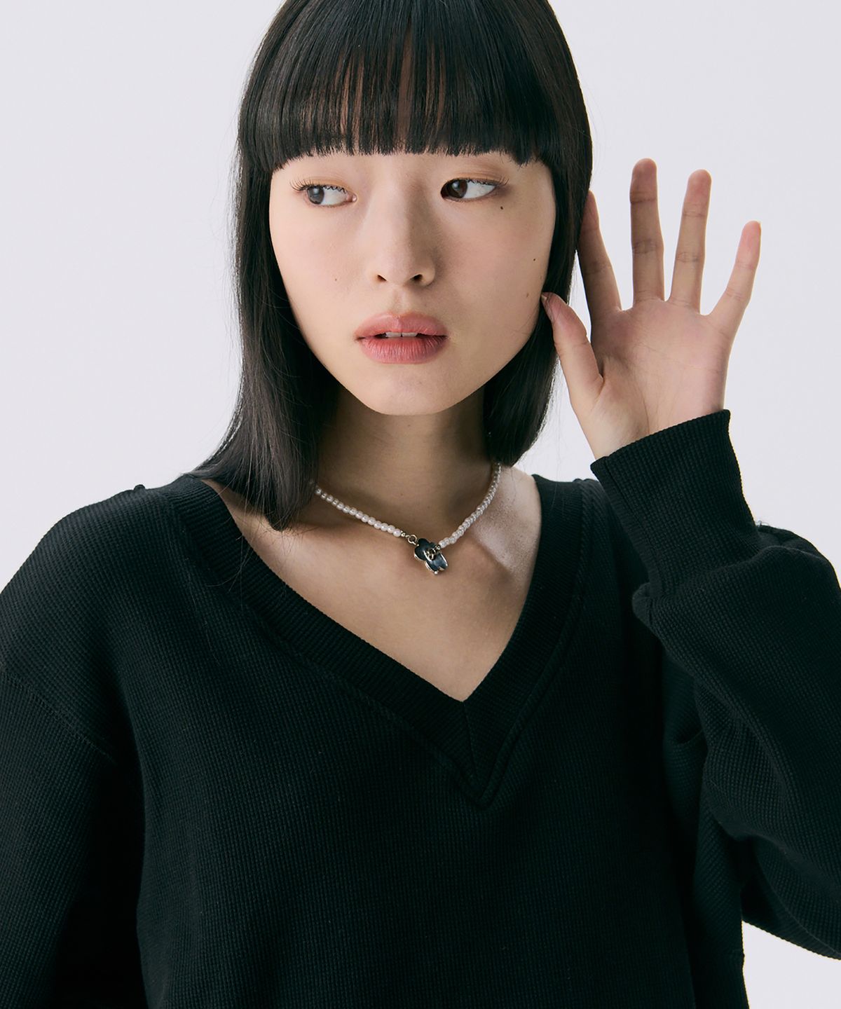 준준스페이스(JUNEJUNE SPACE) VOL12. V-neck Waffle T_Black(VOL12. 브이넥와플T_블랙)