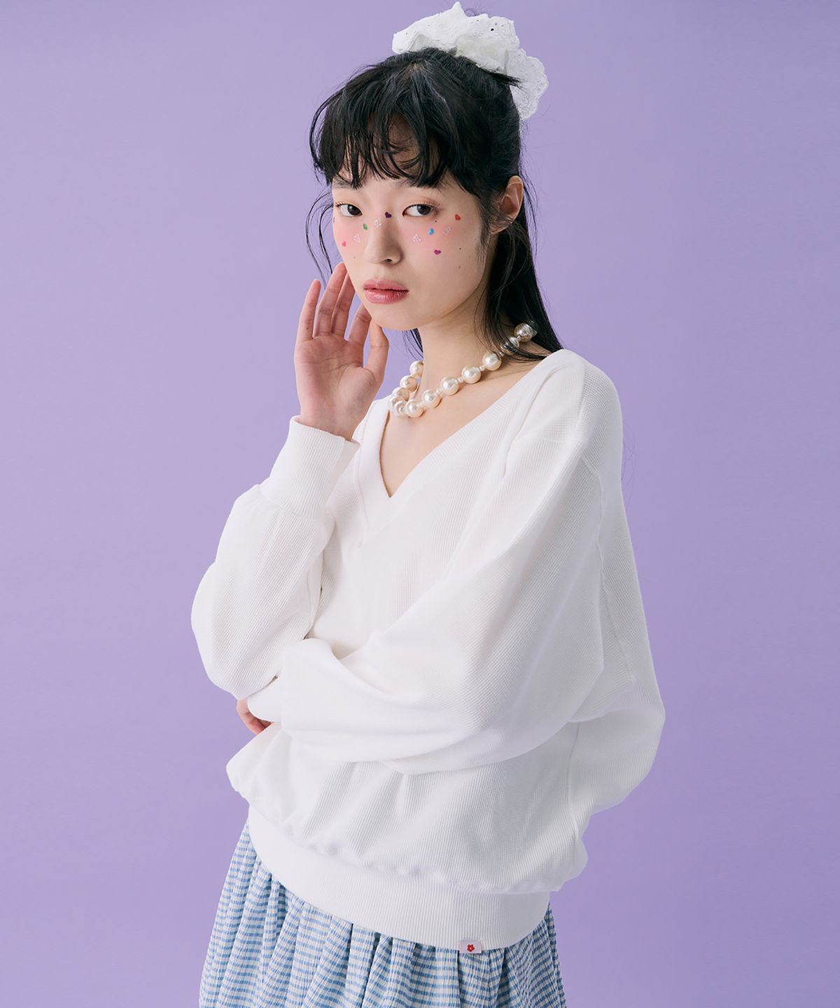 준준스페이스(JUNEJUNE SPACE) VOL12. V-neck Waffle T_Ivory(VOL12. 브이넥와플T_아이보리)