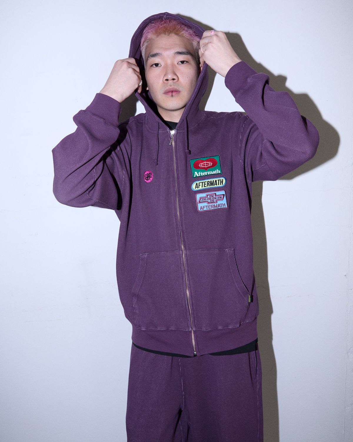 애프터매스(AFTERMATH) WAFFLE ZIP HOODIE (BLACK)