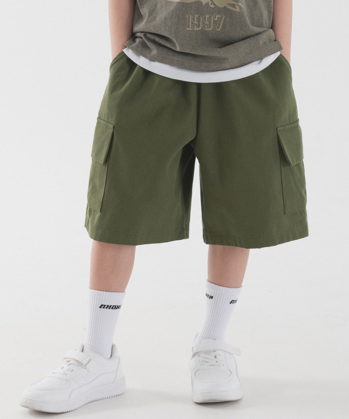 피아네르 키즈(PIANER KIDS) 바이오 코튼 카고 하프팬츠 (카키)