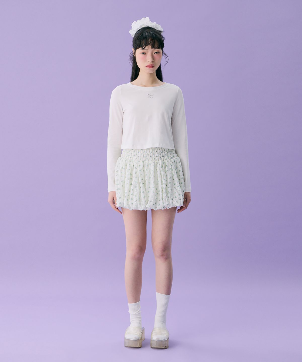 준준스페이스(JUNEJUNE SPACE) VOL12. Smocked Cloud Skirt_Blue(VOL12. 스모크 클라우드 스커트_블루)