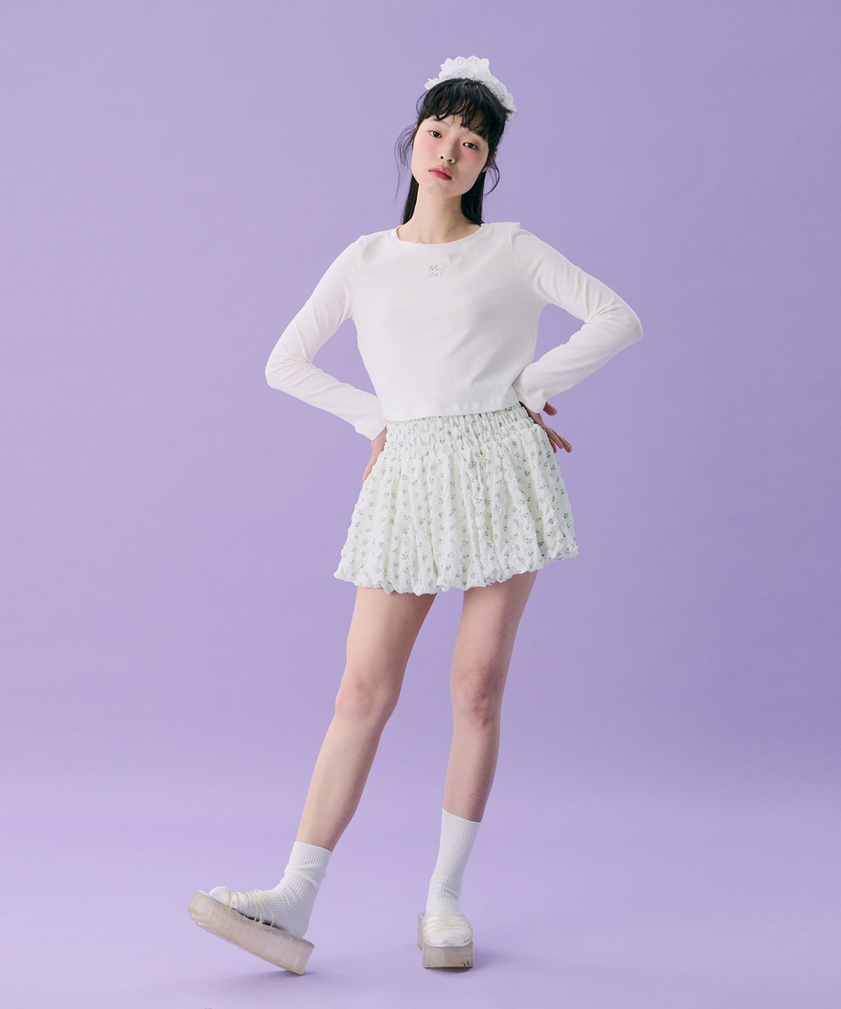 준준스페이스(JUNEJUNE SPACE) VOL12. Smocked Cloud Skirt_Blue(VOL12. 스모크 클라우드 스커트_블루)