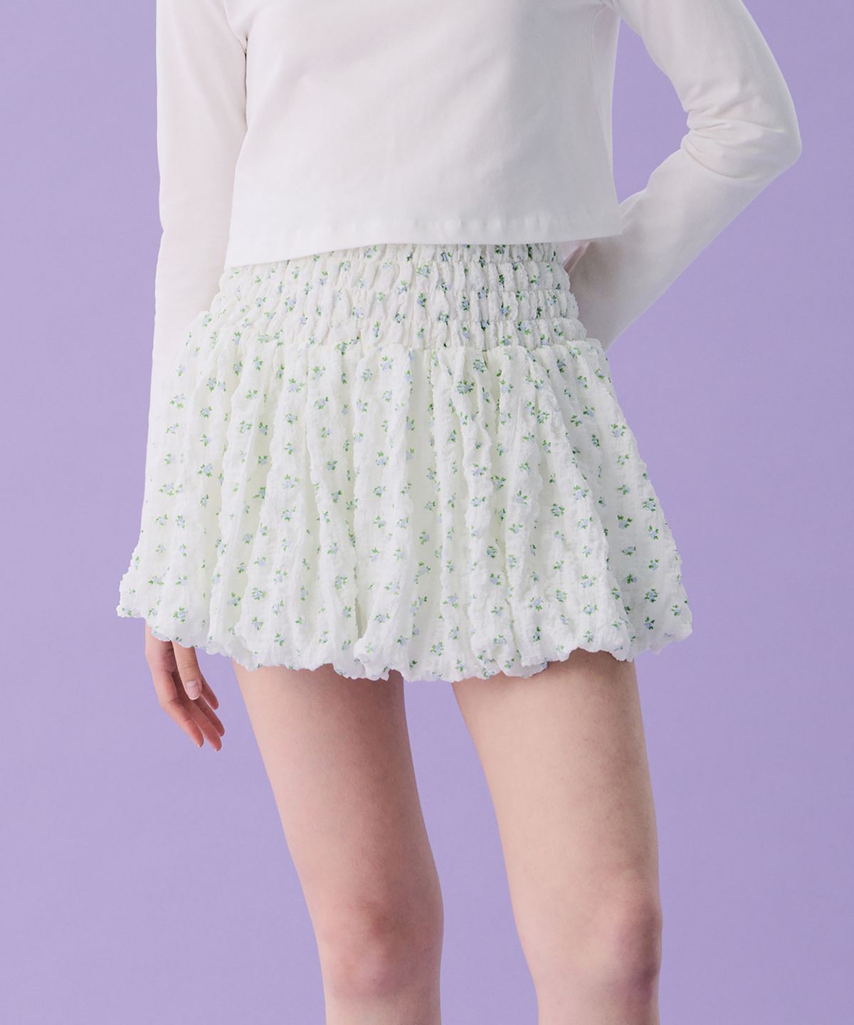 준준스페이스(JUNEJUNE SPACE) VOL12. Smocked Cloud Skirt_Blue(VOL12. 스모크 클라우드 스커트_블루)