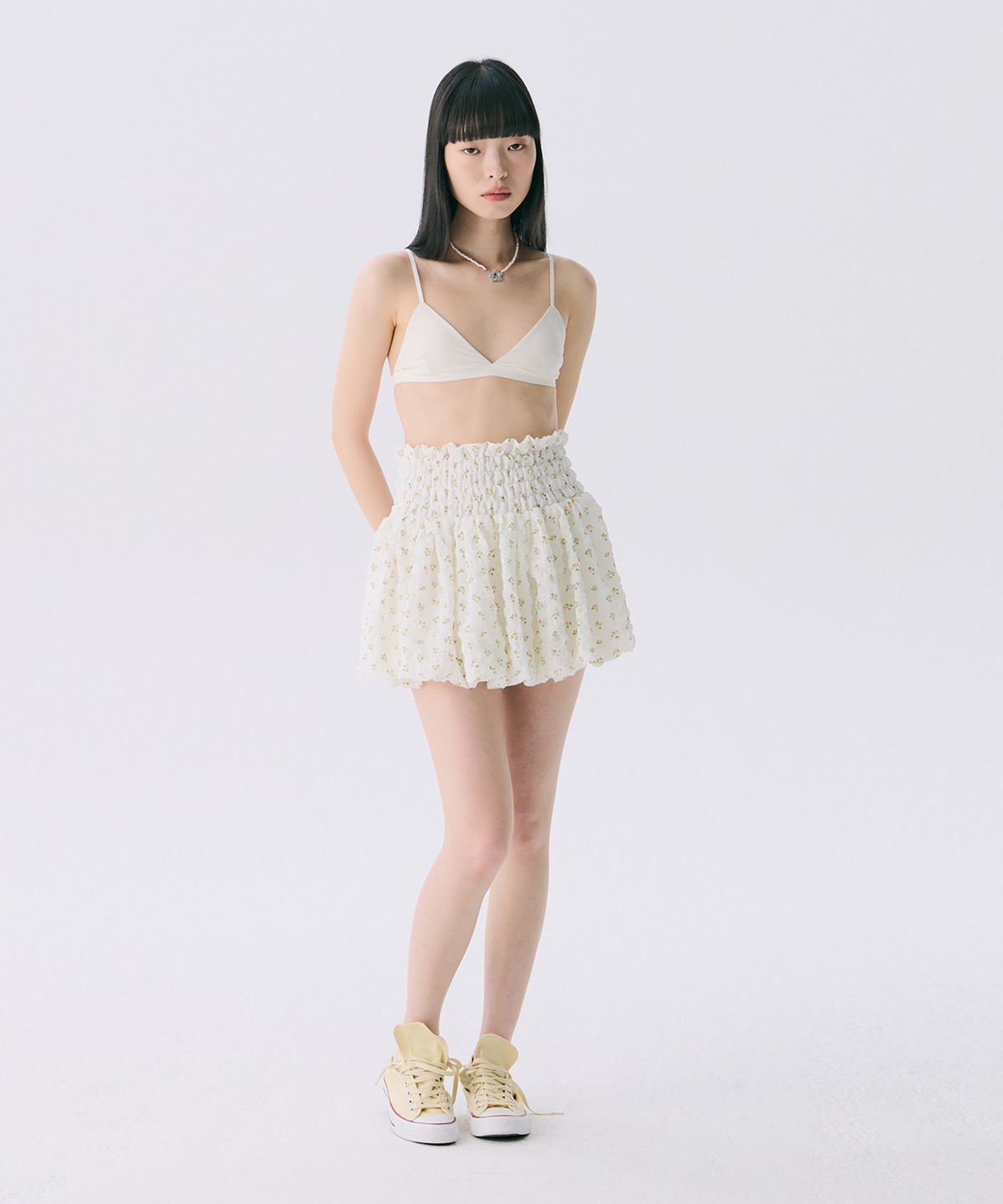 준준스페이스(JUNEJUNE SPACE) VOL12. Smocked Cloud Skirt_Pink(VOL12. 스모크 클라우드 스커트_핑크)