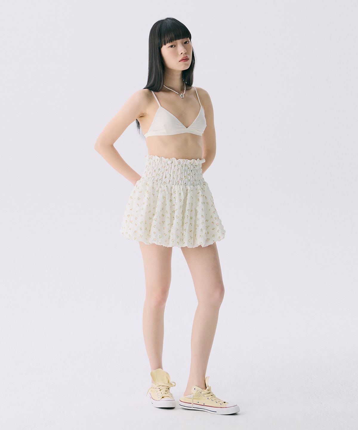 준준스페이스(JUNEJUNE SPACE) VOL12. Smocked Cloud Skirt_Pink(VOL12. 스모크 클라우드 스커트_핑크)