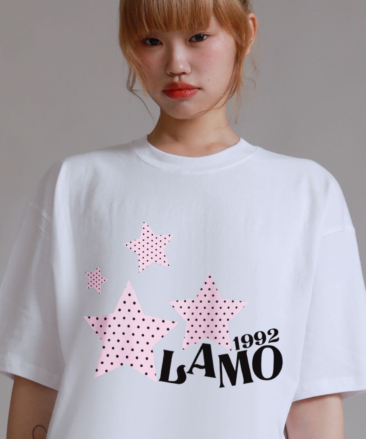 라이크더모스트(LIKE THE MOST) 패턴스타 라모 오버핏 반팔 티셔츠_화이트