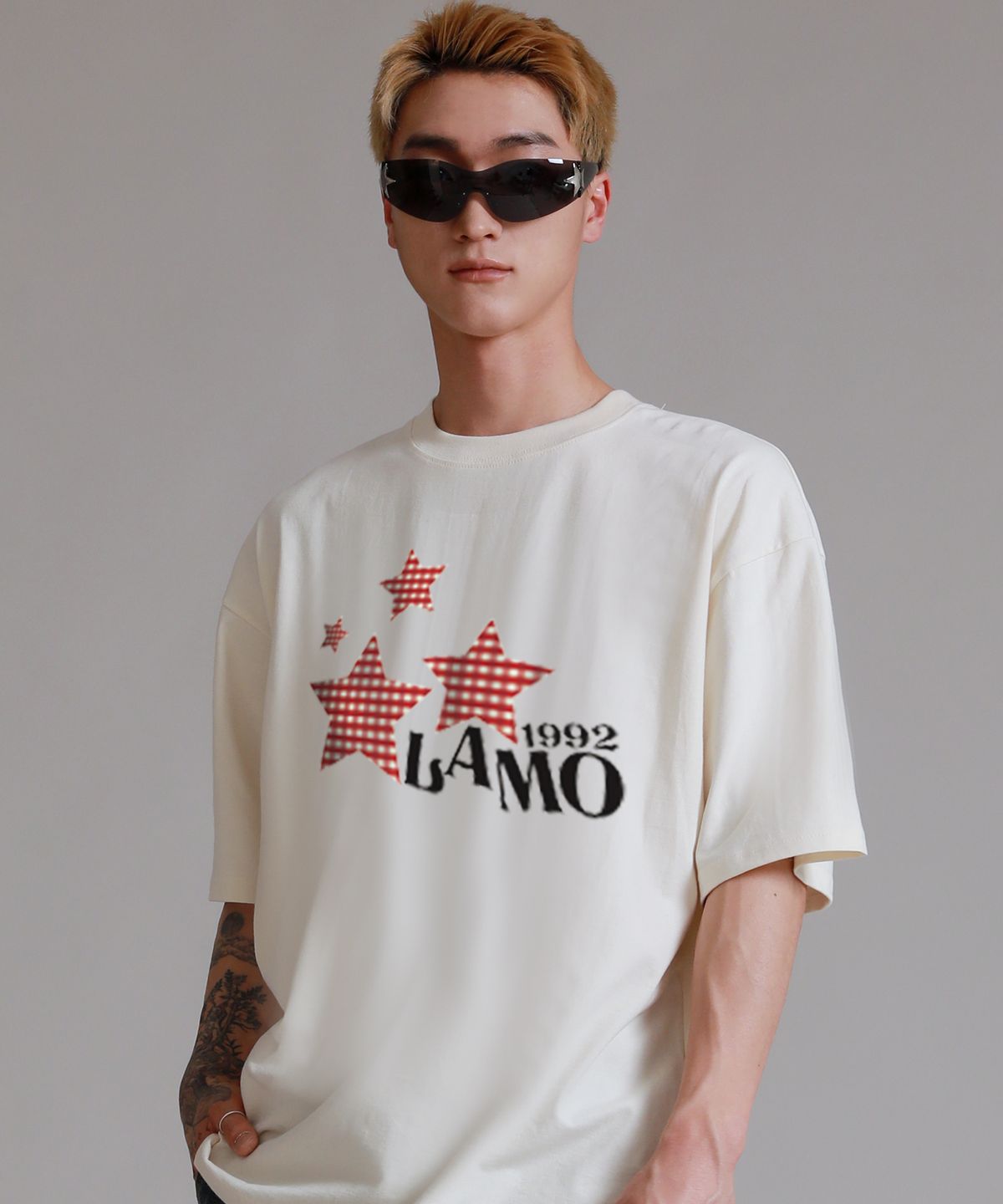 라이크더모스트(LIKE THE MOST) 패턴스타 라모 오버핏 반팔 티셔츠_크림