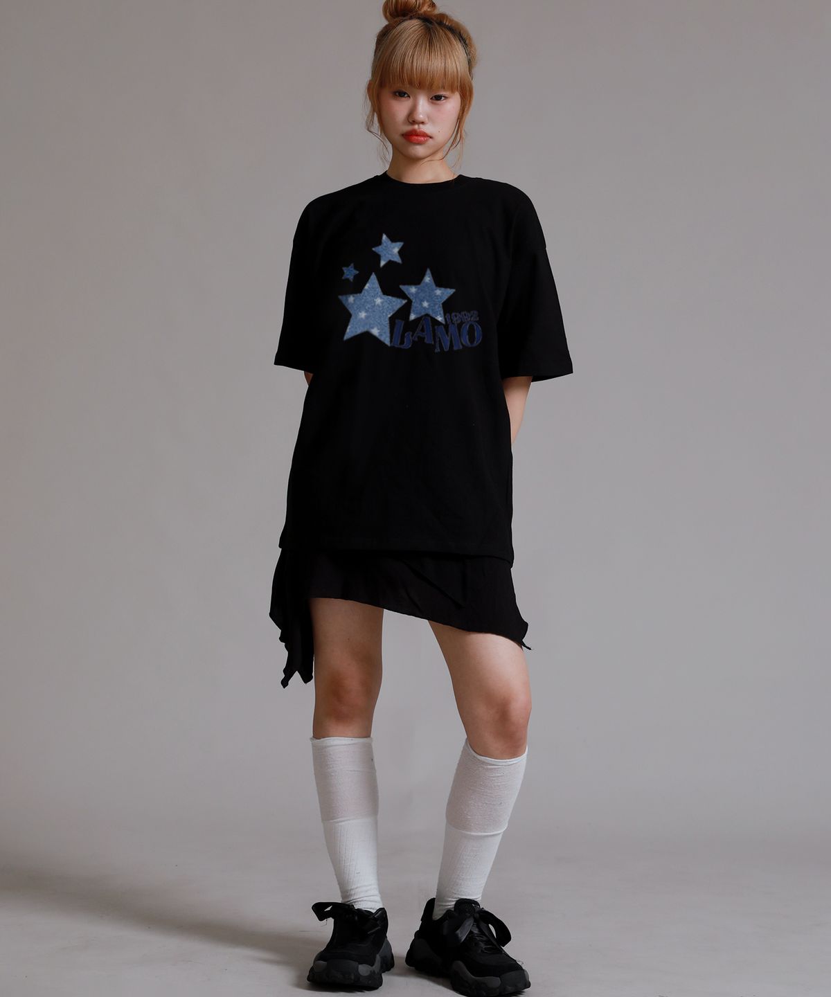 라이크더모스트(LIKE THE MOST) 패턴스타 라모 오버핏 반팔 티셔츠_블랙