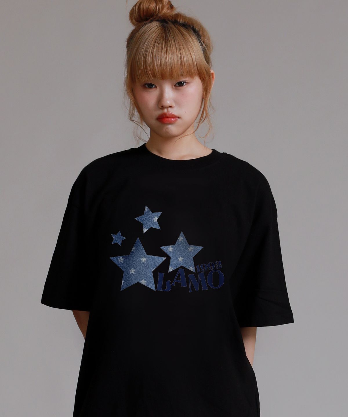 라이크더모스트(LIKE THE MOST) 패턴스타 라모 오버핏 반팔 티셔츠_블랙